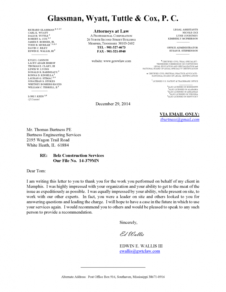 Attorney Letter Of Recommendation Burtness Engineering Services 